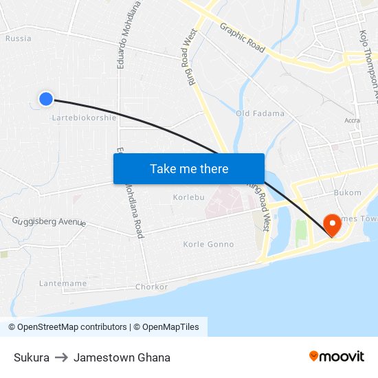 Sukura to Jamestown Ghana map