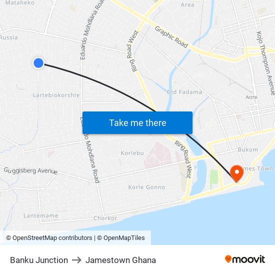 Banku Junction to Jamestown Ghana map