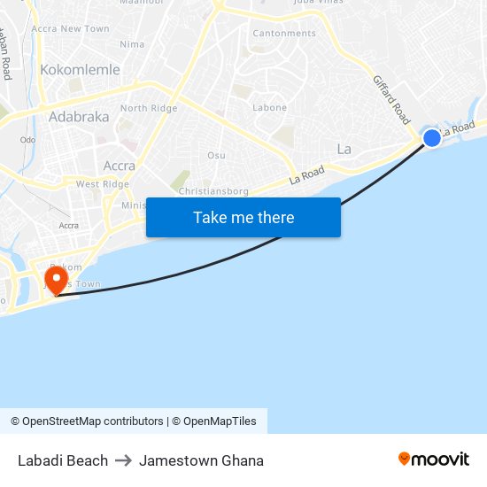 Labadi Beach to Jamestown Ghana map