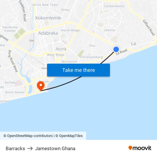 Barracks to Jamestown Ghana map