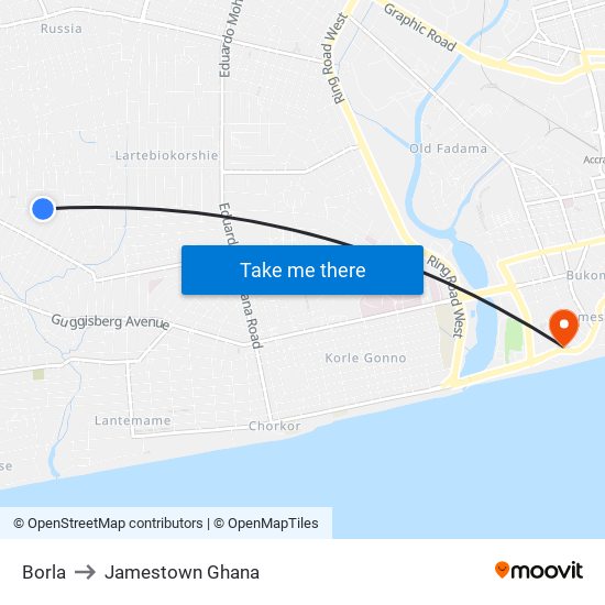 Borla to Jamestown Ghana map