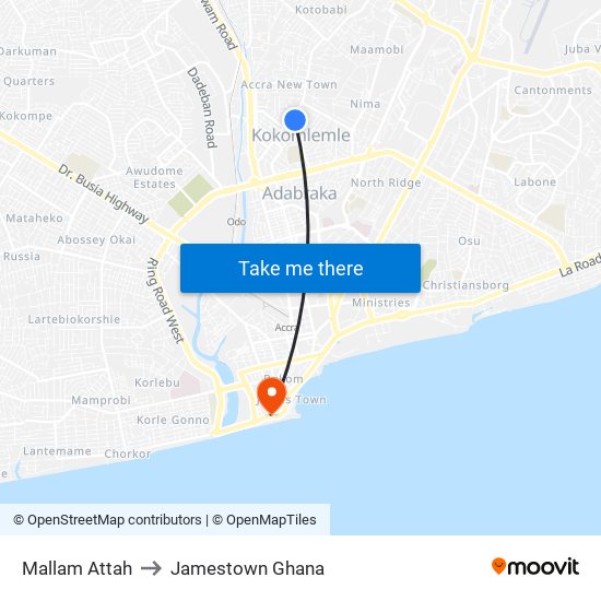 Mallam Attah to Jamestown Ghana map