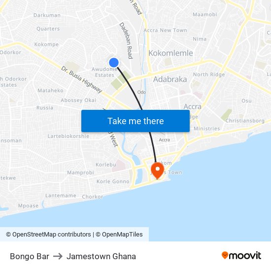 Bongo Bar to Jamestown Ghana map
