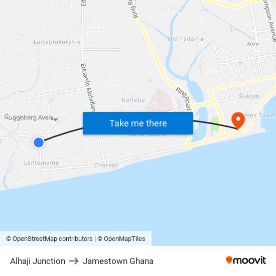 Alhaji Junction to Jamestown Ghana map