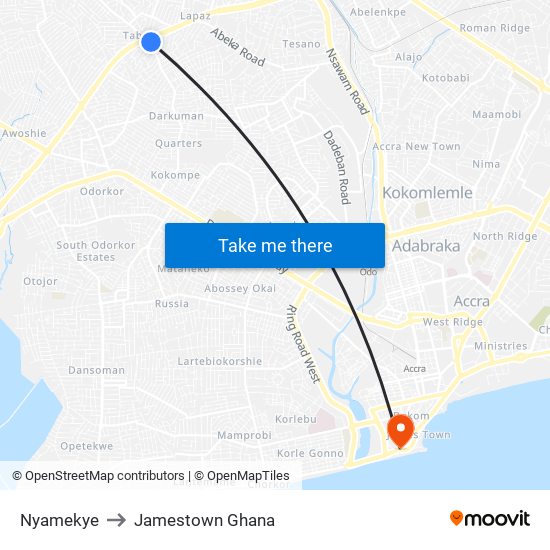 Nyamekye to Jamestown Ghana map