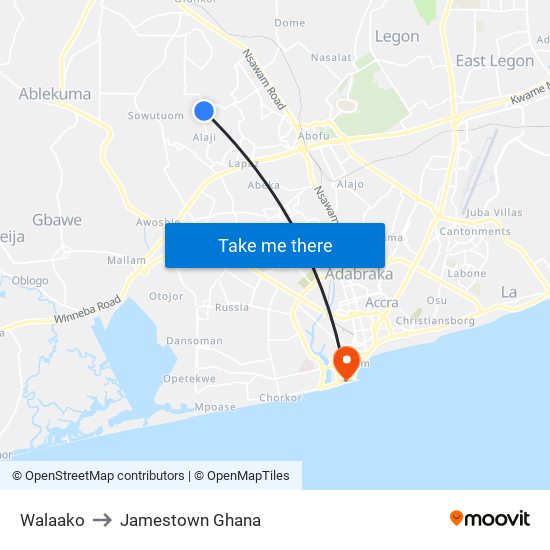 Walaako to Jamestown Ghana map