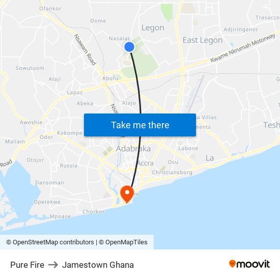 Pure Fire to Jamestown Ghana map