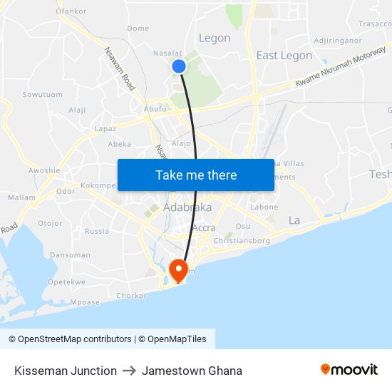 Kisseman Junction to Jamestown Ghana map