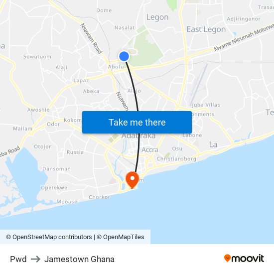 Pwd to Jamestown Ghana map