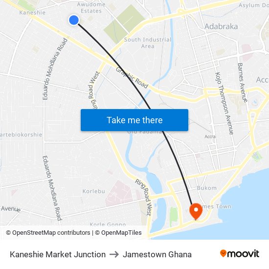 Kaneshie Market Junction to Jamestown Ghana map