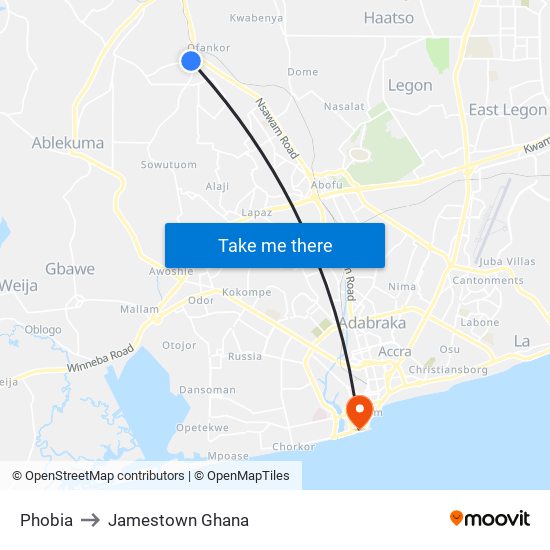 Phobia to Jamestown Ghana map