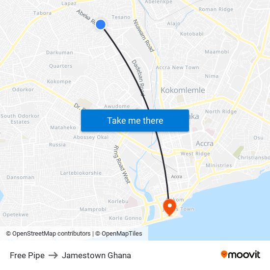 Free Pipe to Jamestown Ghana map