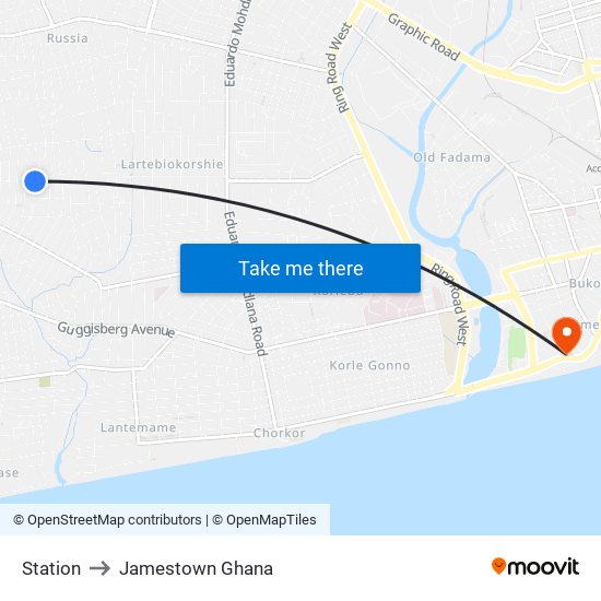 Station to Jamestown Ghana map