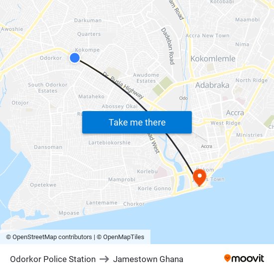 Odorkor Police Station to Jamestown Ghana map