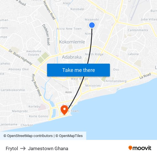 Frytol to Jamestown Ghana map