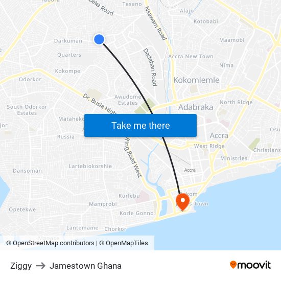 Ziggy to Jamestown Ghana map