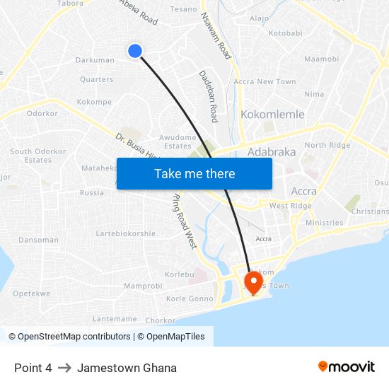 Point 4 to Jamestown Ghana map