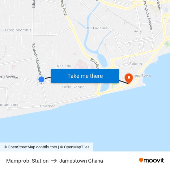Mamprobi Station to Jamestown Ghana map