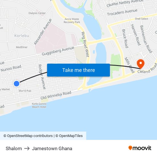 Shalom to Jamestown Ghana map