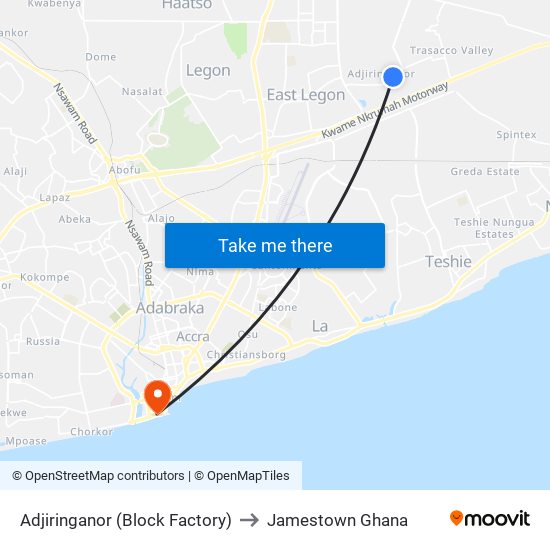 Adjiringanor (Block Factory) to Jamestown Ghana map