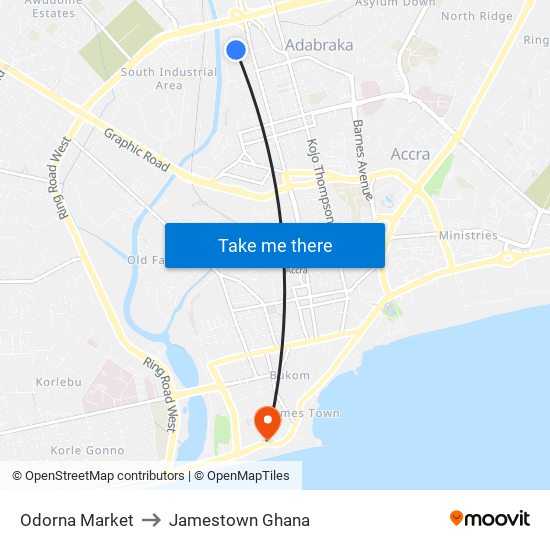 Odorna Market to Jamestown Ghana map