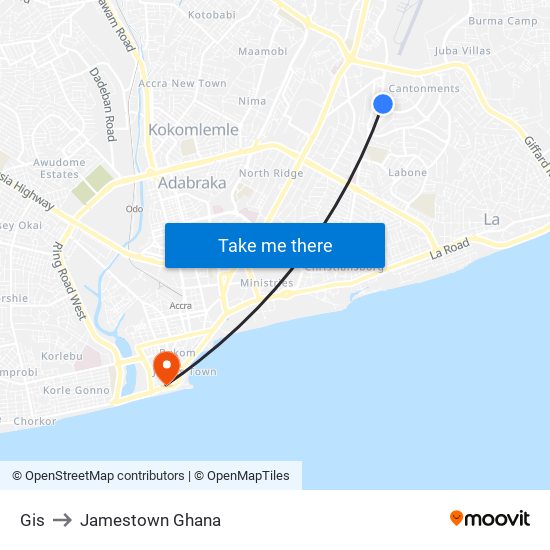 Gis to Jamestown Ghana map