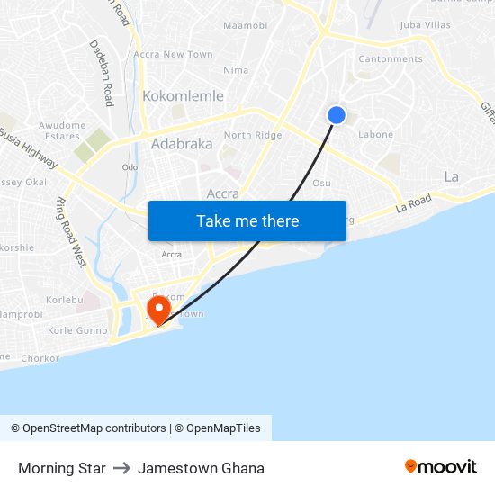 Morning Star to Jamestown Ghana map
