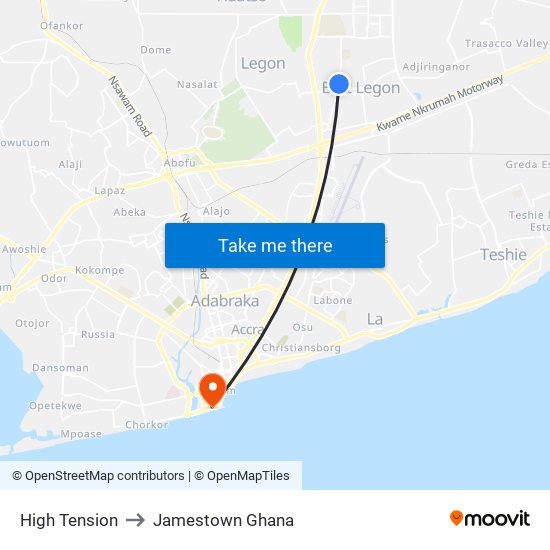 High Tension to Jamestown Ghana map