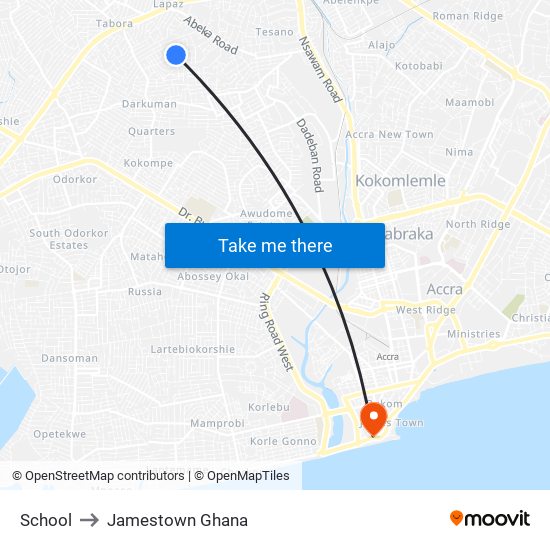 School to Jamestown Ghana map