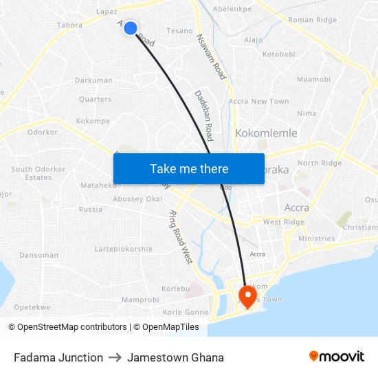 Fadama Junction to Jamestown Ghana map