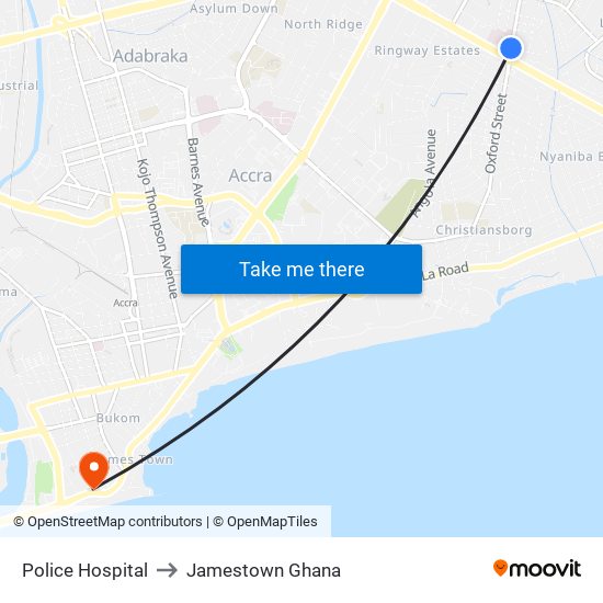 Police Hospital to Jamestown Ghana map