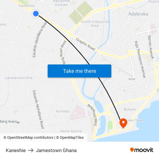 Kaneshie to Jamestown Ghana map