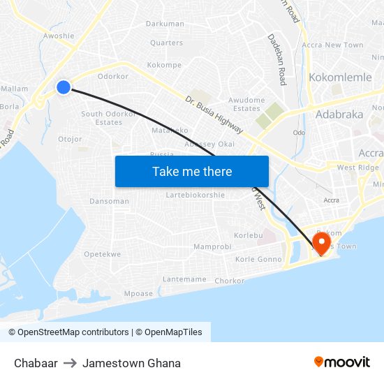 Chabaar to Jamestown Ghana map