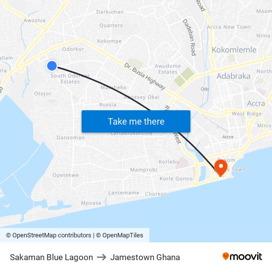 Sakaman Blue Lagoon to Jamestown Ghana map
