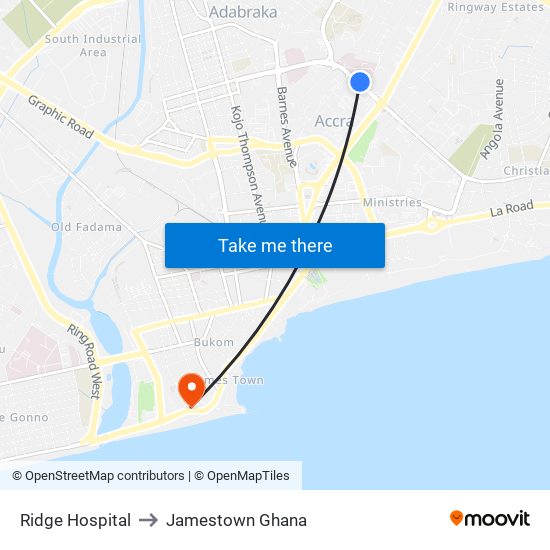 Ridge Hospital to Jamestown Ghana map