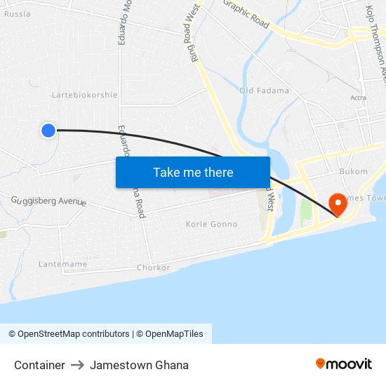 Container to Jamestown Ghana map