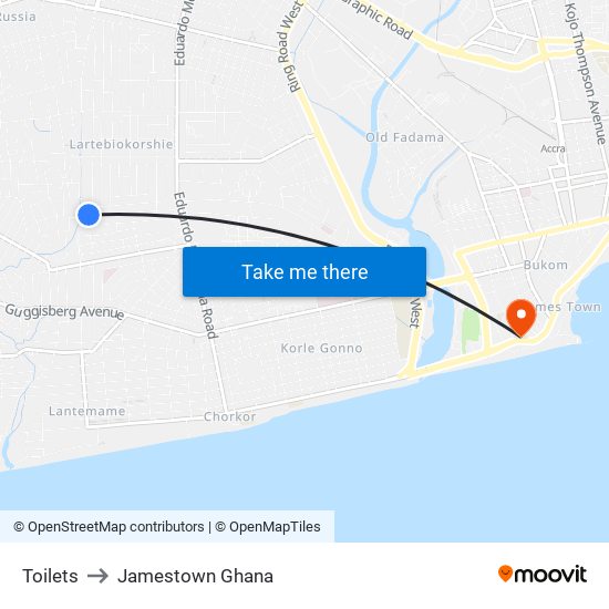 Toilets to Jamestown Ghana map