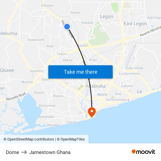Dome to Jamestown Ghana map
