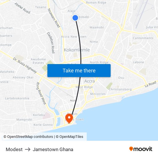 Modest to Jamestown Ghana map