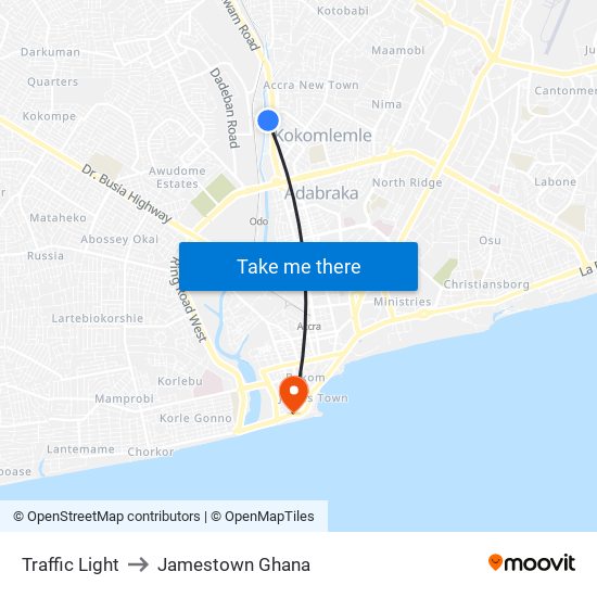 Traffic Light to Jamestown Ghana map