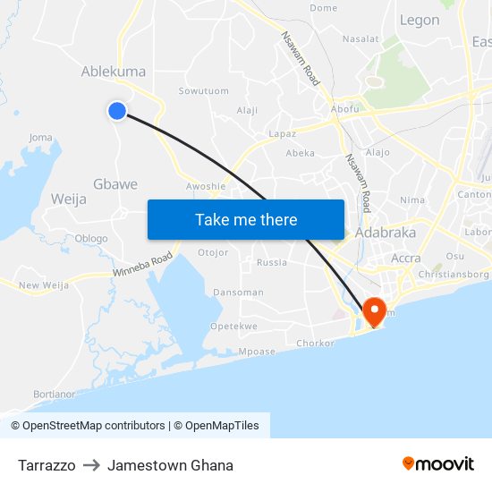 Tarrazzo to Jamestown Ghana map