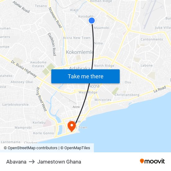 Abavana to Jamestown Ghana map