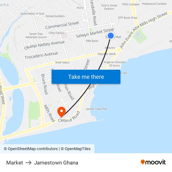 Market to Jamestown Ghana map