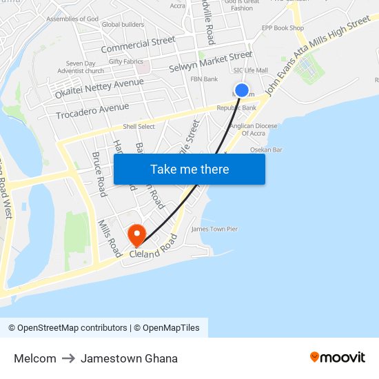 Melcom to Jamestown Ghana map