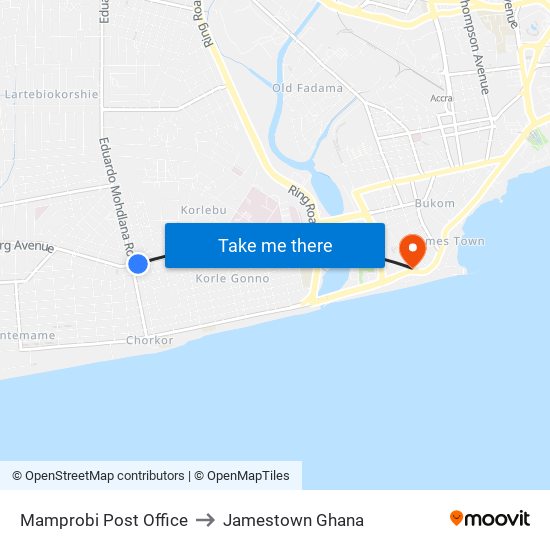 Mamprobi Post Office to Jamestown Ghana map