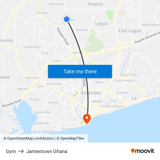 Gym to Jamestown Ghana map