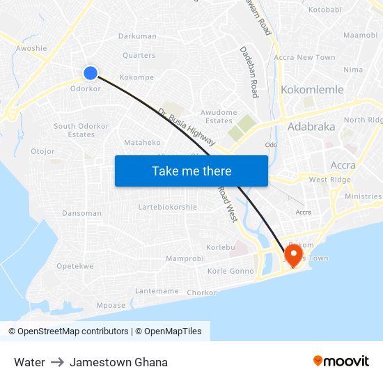 Water to Jamestown Ghana map