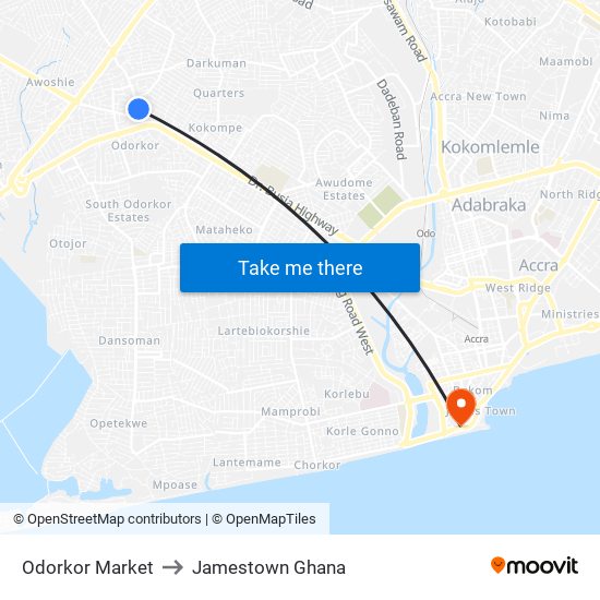 Odorkor Market to Jamestown Ghana map