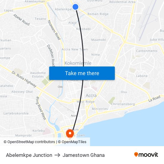 Abelemkpe Junction to Jamestown Ghana map