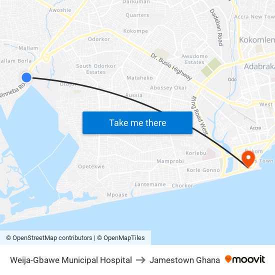 Weija-Gbawe Municipal Hospital to Jamestown Ghana map